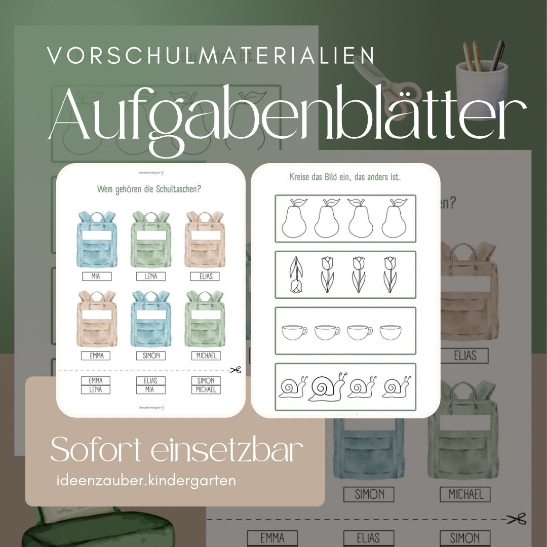 Vorschulaufgaben "Schultasche" und "Finde den Fehler" Grafomotorik