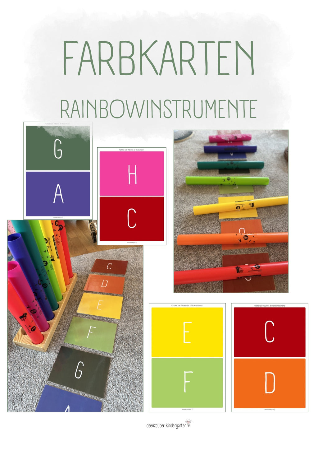 Rainbowinstrumente Farbkarten passend zu Boomwhacker, Round-Sound-Tubes usw.